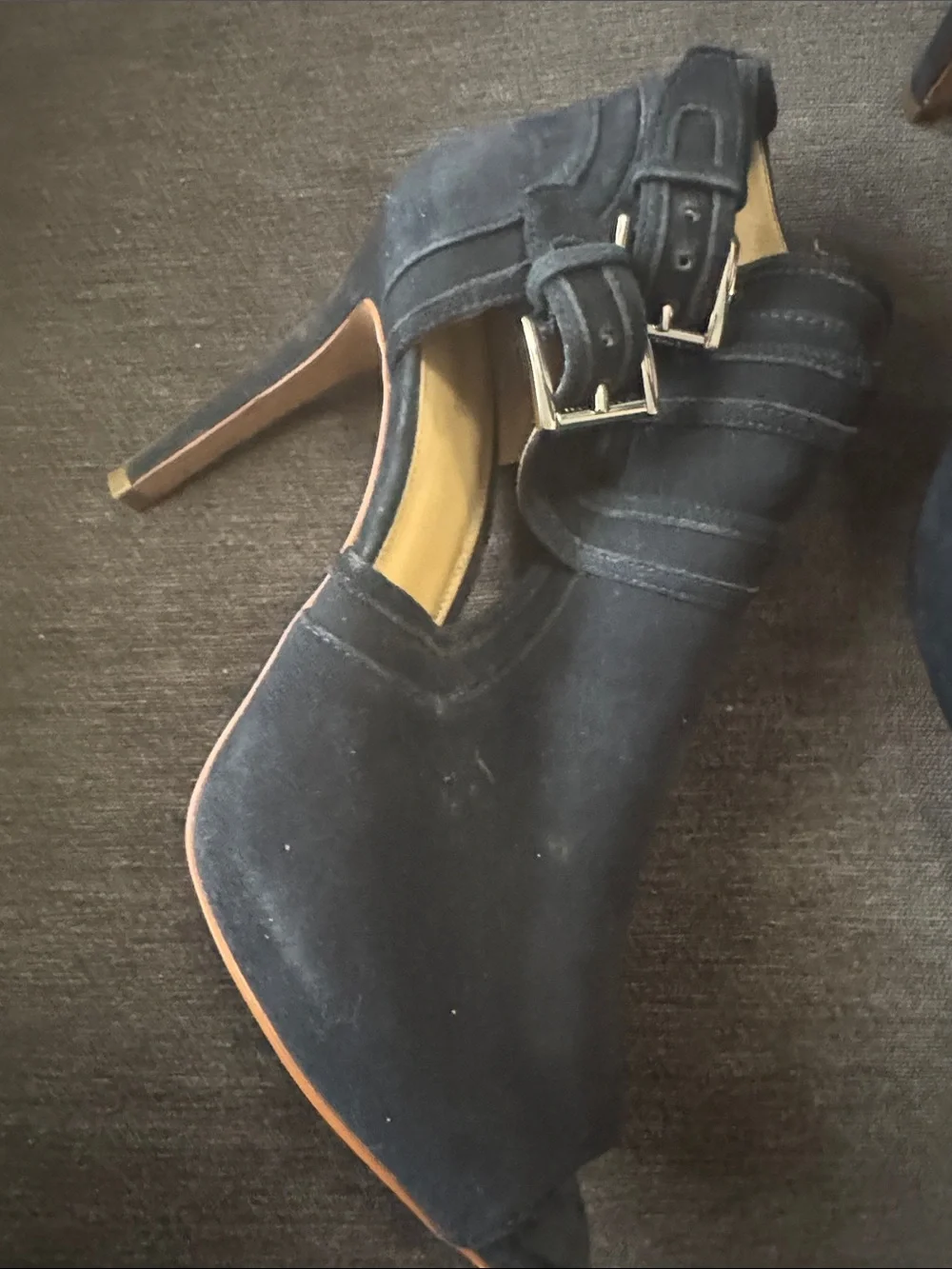 Women's Navy Suede Ankle Heels with Wrap Straps